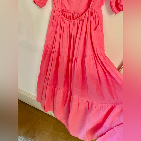 Seven Wonders V Neck Puff Sleeve Linen Maxi Dress in Pink Size S - Picture 11 of 11